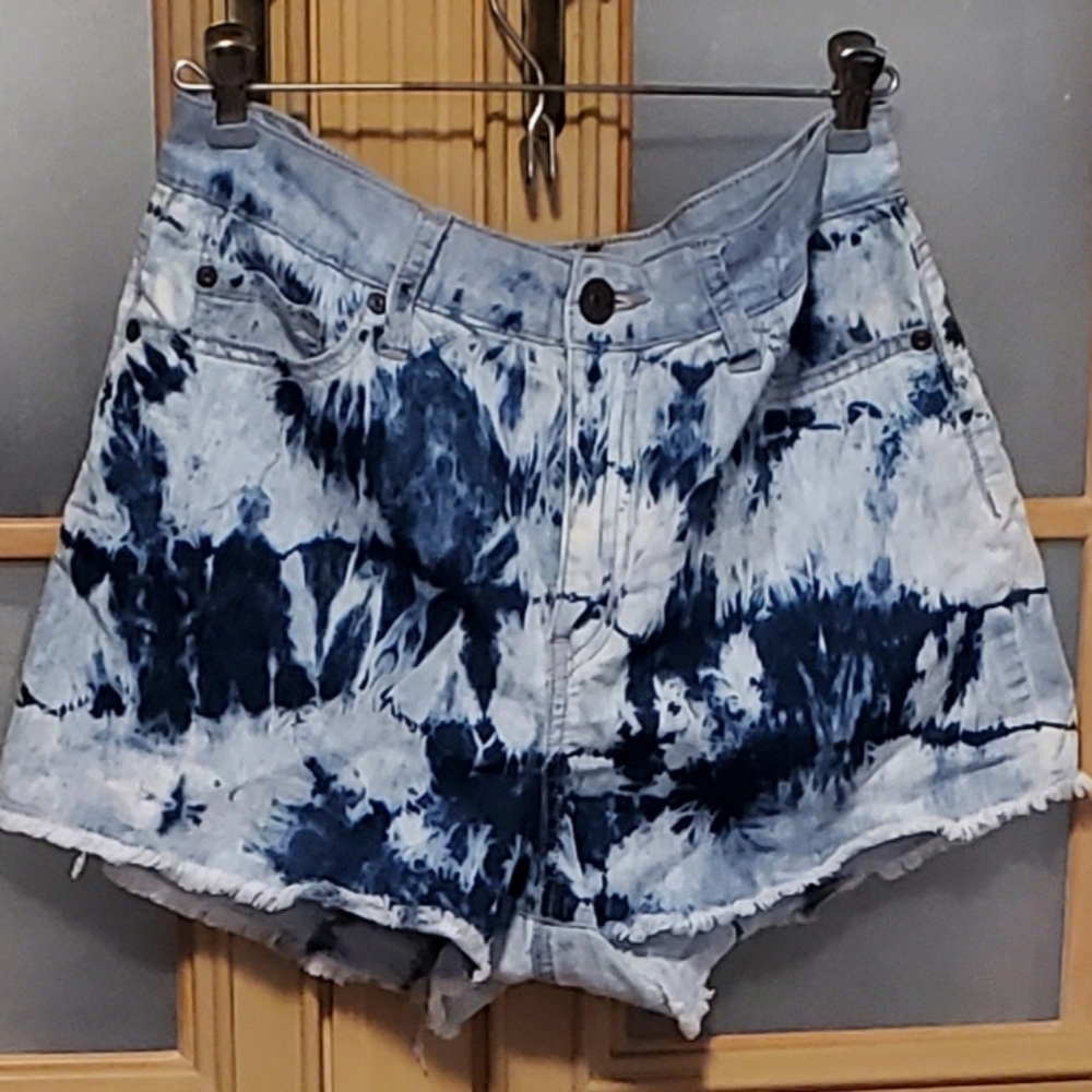Blue Tie-Dye Women Denim Shorts